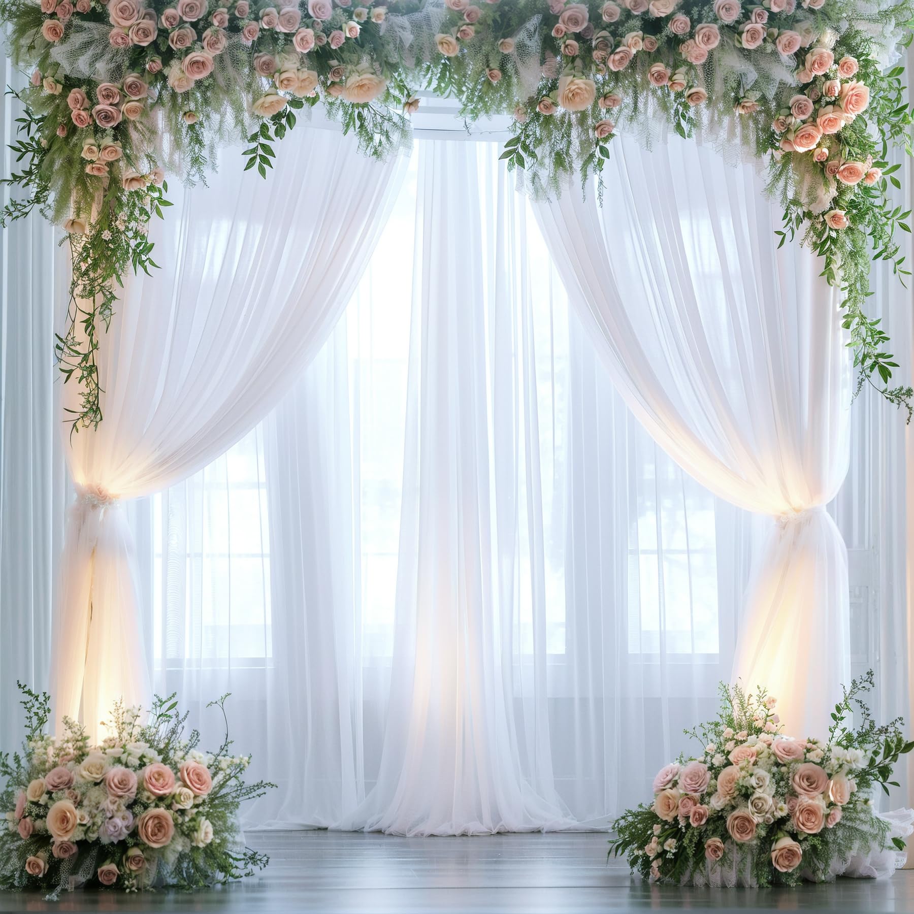 White Tulle Backdrop Curtain For Parties Wedding 10Ft X 8Ft Sheer Backdrop Curtains For Bridal Shower Birthday Party Baby Shower
